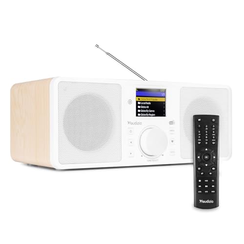Audizio Rome - DAB+ und Internetradio mit Bluetooth, WLAN/LAN, Fernbedienung, Line-in, Line-out, 2 x 25 Watt Stereo-Lautsprecher, UKW-FM, 99 Presets, Alarm, Sleeptimer - Weiß