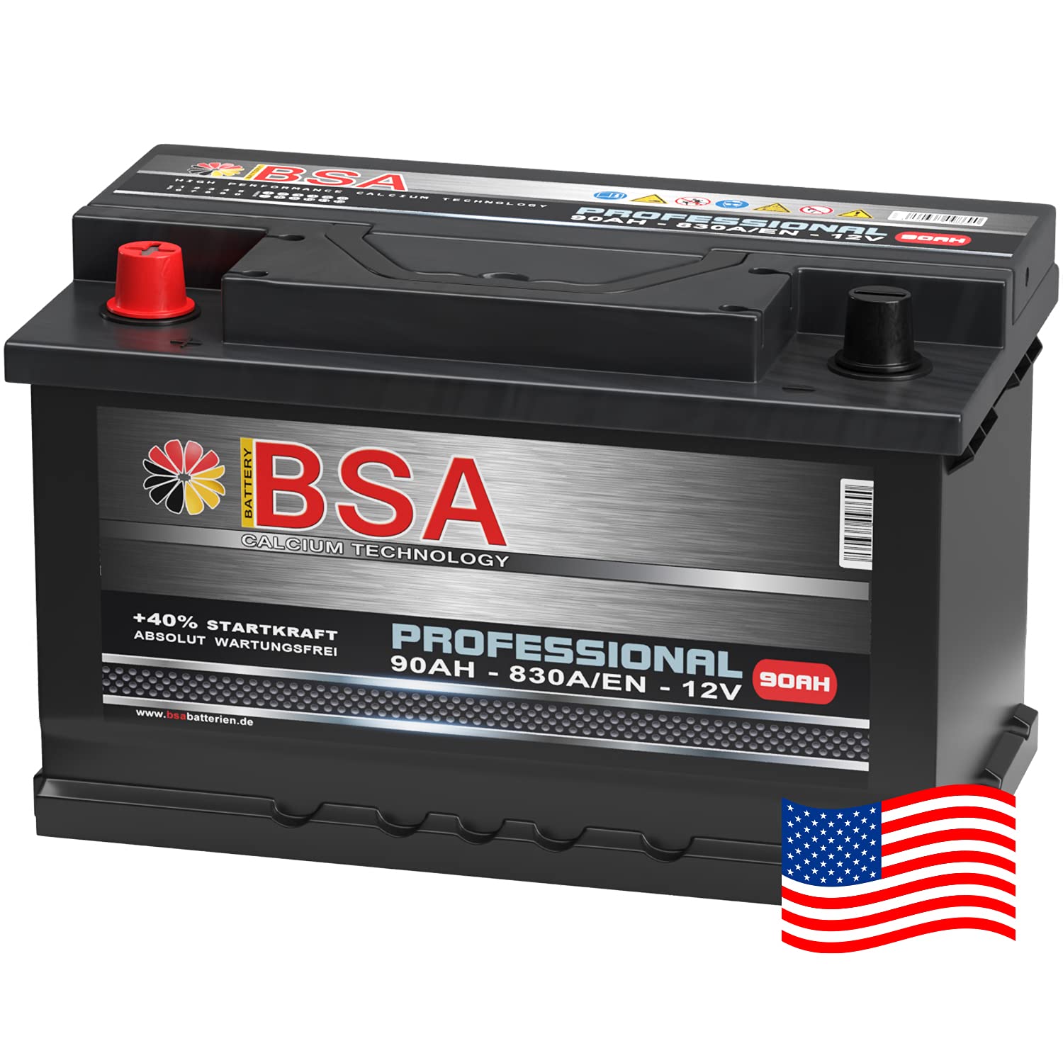 US Autobatterie 90Ah 830A/EN USA Batterie Pluspol Links Antara Captiva 59095