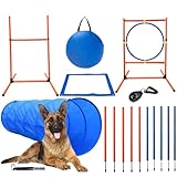 Kvittra Dog Agility Course Equipment Set, Dog Jump Training Obstacle Course Starter Kit Pet Outdoor Games Pet Outdoor Games with Tunnel, Weave Poles, Hurdle, Jump Ring, Carrying Bag