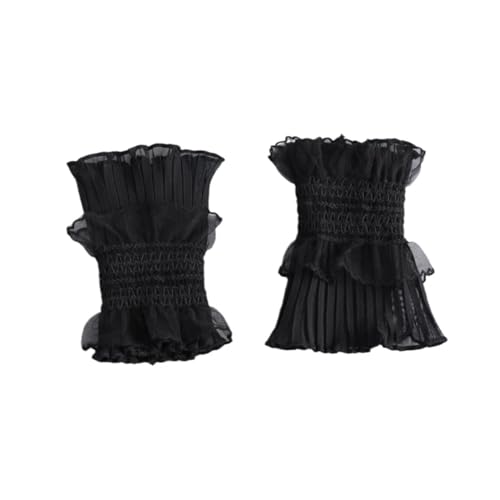 Spitzen-Handgelenkmanschettenverzierung, mehrlagige Ärmelmanschetten-Kleidverzierung (Color : Black, Size : 12cm)