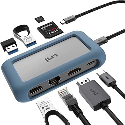 USB C Hub, uni USB-C 8 in 1 Hub mit abnehmbarem Stecker und Silikonhülle, Unterstützung von 4K HDMI, 1000 Mbps, PD 100W und mehr, Kompatibel für iPad Pro, MacBook, Galaxy S20 und mehr