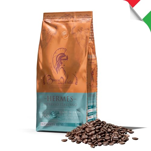 BOCCA DELLA VERITA® - Italienische Kaffeebohnen, Aroma HERMES RISTRETTO NAPOLI, 1 kg Packung, Natürlich und handwerklich gerösteter Kaffee, 100% Made in Italy, Rainforest und UTZ zertifiziert