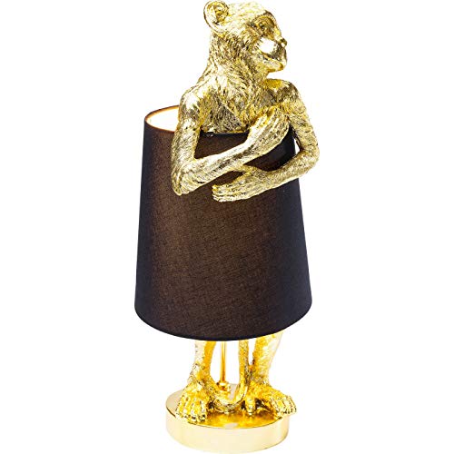 Kare 61961 Tischleuchte Animal Monkey Gestell: Polyresin, Stange: Stahl pulverbeschichtet, Schirm: 100 % Leinen Flachs, gold Schwarz