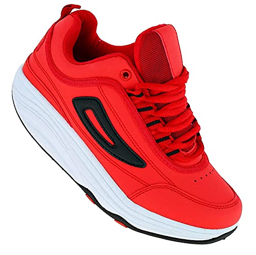 Roadstar Fitnessschuhe Gesundheitsschuhe Damen Herren Sneaker 092, Schuhgröße:38, Farbe:Rot/Schwarz