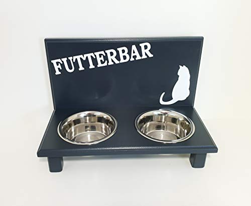 Jennys Tiershop Futterbar. Katzen Napf. Fressnapf. Napfhalter. Futterbar Katze in anthrazit. Futterbar. 2 x 350 ml Edelstahlnapf (g014)