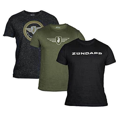 ZÜNDAPP T Shirt Herren oder Damen | Basic Tshirt 3er Set | Unisex Baumwoll T-Shirt 3er Pack (M, grau Snow Washed + Oliv Uni + schwarz Uni)