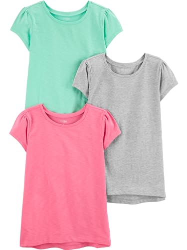 Simple Joys by Carter's Mädchen Kurzärmlige Hemden, 3er-Pack, Grau/Mint Grün/Rosa, 4 Jahre