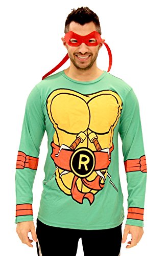 Teenage Mutant Ninja Turtles Long Sleeve Raphael Kostüm Erwachsene grün T-Shirt & Eye Mask (Small)