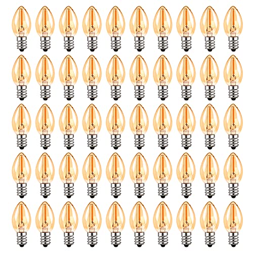 Hcnew C7 LED Glühbirne Braunglas Vintage Edison Candle Bulbs E14 220V Glühbirne 2200K Super Warm Glühbirnen, 50 Lumen Nicht Dimmbar (50 Pack)