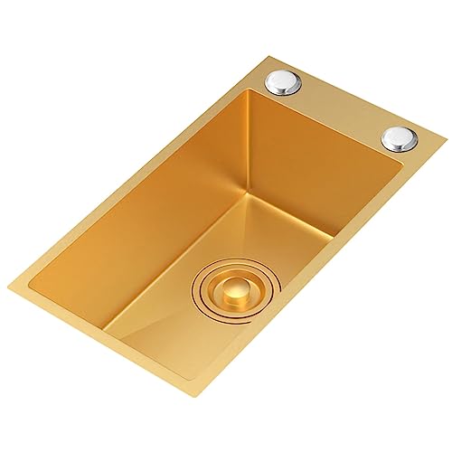 Quadratische Spüle Gold Minibar Nano 304 Edelstahlspüle Handgefertigte kleine Einzelbeckenspüle Küche Gemüsebecken für Bar Home Apartment (Farbe: A, Größe: 28 * 50 cm)