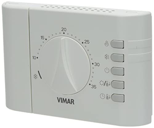 VIMAR 02900.1 Elektronischer Raumtemperaturregler ON/OFF-Steuerung, Relaisausgang, Batteriebetrieb AA LR6 1,5 V (nicht im Lieferumfang enthalten), Wandmontage