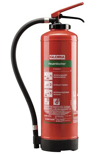 Gloria SE+6EASY- Bio-Schaum-Aufladefeuerlöscher mit Wandhalterung, einsetzbar an elektrischen Anlagen, EN3, 6 l, 10LE