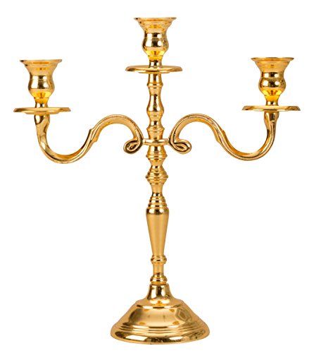 Lifestyle & More Kerzenständer 3-armig Kerzenleuchter Kandelaber aus Metall außen vergoldet Höhe 31 cm