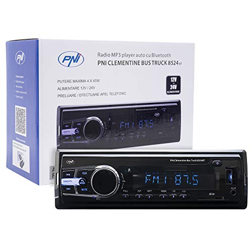 Radio MP3-Player Auto PNI Clementine Bus LKW 8524BT 4x45w 12V / 24V 1 DIN cu SD, USB, AUX, RCA SI Bluetooth 24 Volt
