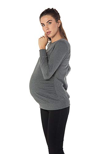 M.M.C. Freizeit Umstandspullover Damen Umstandsmode Schwangerschaft Mutterschaft Pulli Pullover Sweater Oberteil Langarm (Grau, Small)