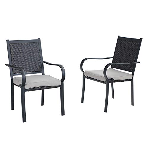 PHIVILLA Terrassenstühle 2er Set Metall Rattan Stuhl mit Kissen Outdoor Gartenstuhl Wetterbeständig