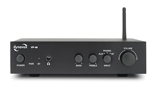Dynavox VP-40 Stereo-Verstärker, kompakter HiFi-Verstärker mit Phono-Eingang für Plattenspieler, BT-Streaming, Bass-und Höhenregelung, Kopfhöreranschluss, schwarz