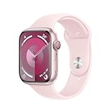 Apple Watch Series 9 (GPS + Cellular, 45 mm) Smartwatch mit Aluminiumgehäuse in Pink und Sportarmband M/L in Hellrosa. Fitnesstracker, Blutsauerstoff und EKG Apps, Always-On Retina Display