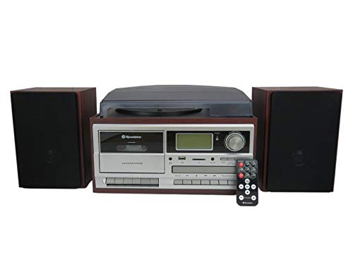 Roadstar HIF-8892EBT Retro-Musikanlage mit Plattenspieler (CD / MP3-Player, Kassette, Bluetooth, USB, SD, AUX-In, Encoding-Funktion, 64 Watt Musikleistung, Kopfhöreranschluss, Holzgehäuse), braun