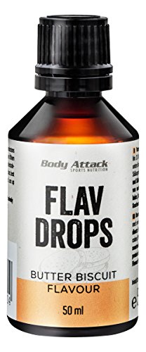 Body Attack Flav Drops®, 4 x 50 ml, Butter Biscuit, Aromatropfen für Lebensmittel, zuckerfreie Flavour Drops ohne Kalorien, vegan & Qualität Made in Germany