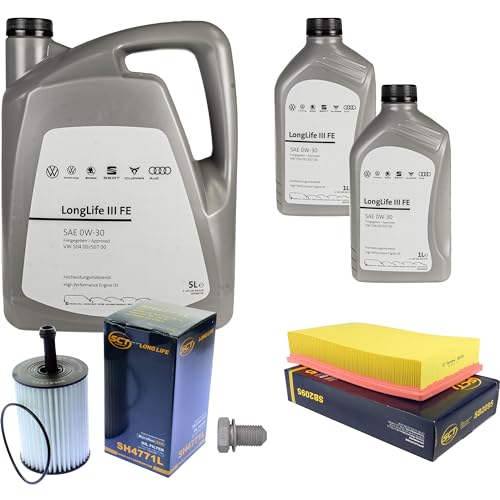 Inspektionspaket Wartungspaket Filterset mit 7 L 0W-30 Motoröl LongLife 3 FE, Ölfilter Luftfilter Ölablassschraube