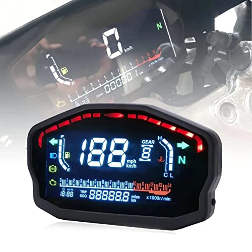 PACEWALKER Universal tachometer motorrad LED LCD Tachometer Digital Odometer Hintergrundbeleuchtung für 1,2,4 Zylinder für BMW Honda Ducati Kawasaki Yamaha(Professionelle Installation erforderlich)