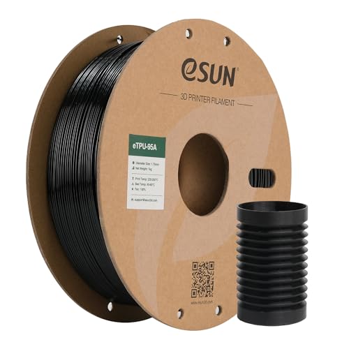 eSUN TPU 95A Filament 1.75mm, Flexible TPU 3D Drucker Filament, Maßgenauigkeit +/- 0.05mm, 1KG (2.2 LBS) Spule für 3D Drucker in Vakuumverpackung，Schwarz，1KG