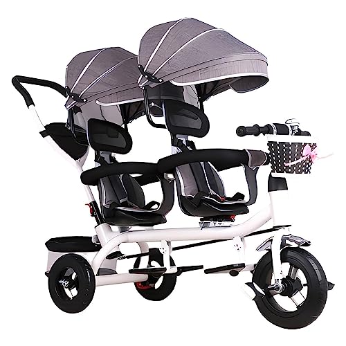 Tricycle for Toddlers Age 2-5 with Removable Push Handle and Rotatable Seat, Folding Canopy and Storage - Very Good Gift for Twins (Color : Grey)