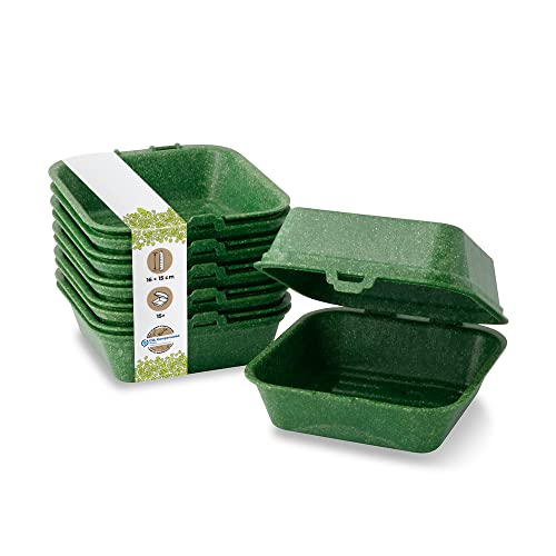 BIOZOYG Mehrweg-Burger-Boxen 15er Pack I To-Go-Verpackung für heiß und kalt I Lunchbox Take-Away-Behälter im Gastro-Bedarf I Bio-Compound-Schachtel mit Klappdeckel dunkel-grün 16 x 15 x 8,5 cm