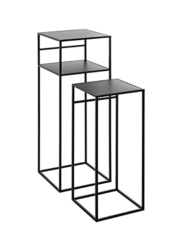 HAKU Möbel Beistelltisch 2er Set, Metall, schwarz, T B 26/30 x H 63/85 cm