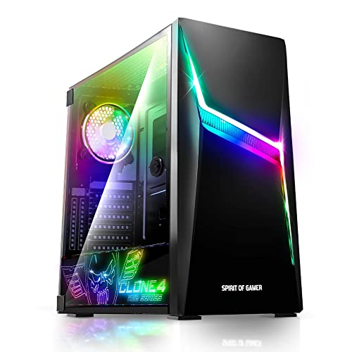 Spirit of Gamer - Clone 4 - PC Gehäuse RGB mit Durchsichtiger Wand Aus Gehärtetem Glas - Erstellen Sie Ihren Gaming PC - Tower Mittel Kompatibel ATX/MATX/ITX - 2 Lüfter Adressierbar 120mm Enthalten