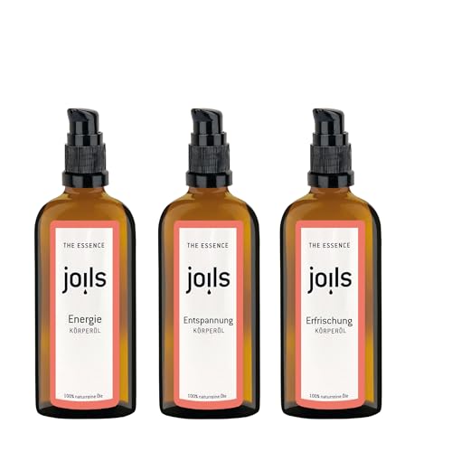 JOILS® Körperöl Set 3x100ml, erfrischende, entspannende & belebende Duftkomposition aus naturreinen Ölen, geeignet für Massage & Pflege der Haut