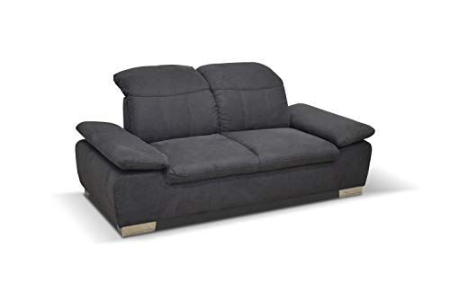 Domo Collection Milan Sofa / 2er Sofa mit Rückenfunktion / Couch mit Armlehnfunktion und Federkern / Maße: 195/110/77 cm (B/T/H) / Farbe: dunkelgrau (grau)