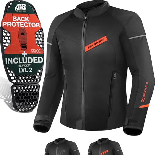 SHIMA X-MESH Motorrad Jacke Herren mit Protektoren AIRFORCE Rückenprotektor Motorradjacke Sommer Mesh Belüftet Textiljacke Schutzjacken Protektorenjacke Luftige (Männer, Rot, 3XL)