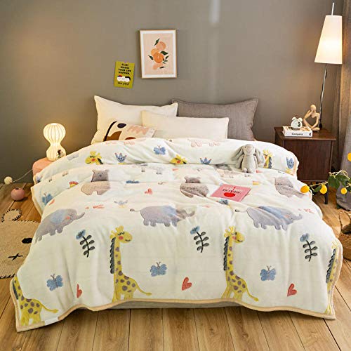 wohndecken kuscheldecken 150x200 cm Dicke kuscheldecke warm sofadecken Cartoon Giraffe Elefant Decke wohndecke Flanell Bettdecke Schlafdecke Blanket für Erwachsene, Kinder und Babys