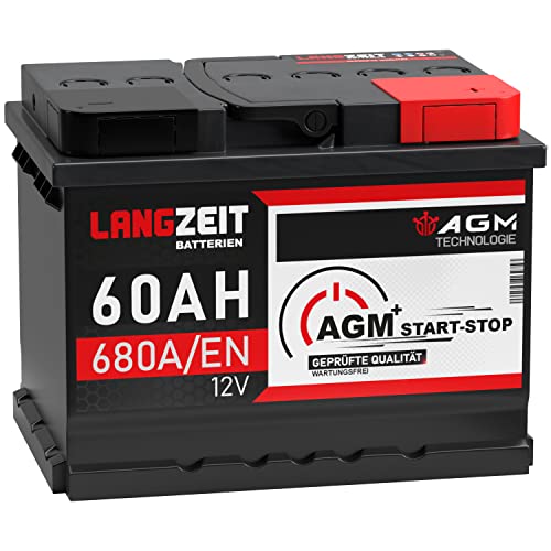LANGZEIT AGM Batterie 60Ah 12V 680A/EN Start-Stop Autobatterie VRLA Batterie