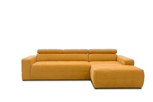 DOMO collection Brandon Ecksofa, Sofa mit Rückenfunktion in L-Form, Polsterecke, Eckgarnitur, gelb, 288 x 228 x 80 cm