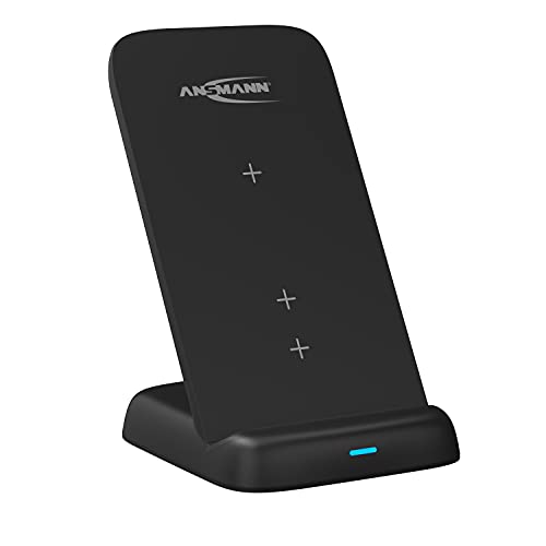 ANSMANN Qi-Ladegerät 15W vertikal - Wireless Ladestation Induktions-Ladegerät für Qi-fähige Geräte wie Apple iPhone (12, 11, XS, XR, X, 8), AirPods, Samsung Galaxy (S21, S20, S10) usw.