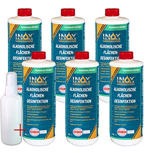 INOX® alkoholische Flächendesinfektion, 6 x 1L - Flächendesinfektionsmittel mit Alkohol, Desinfektionsmittel Oberflächen