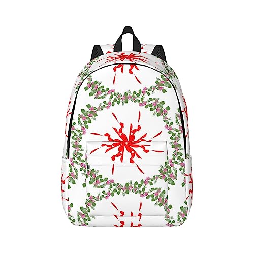 Turning Green Leaves and Red Flowers Canvas Large Capacity Duffel Bag with Adjustable Shoulder Straps for School Outdoor Sports, Schwarz , M