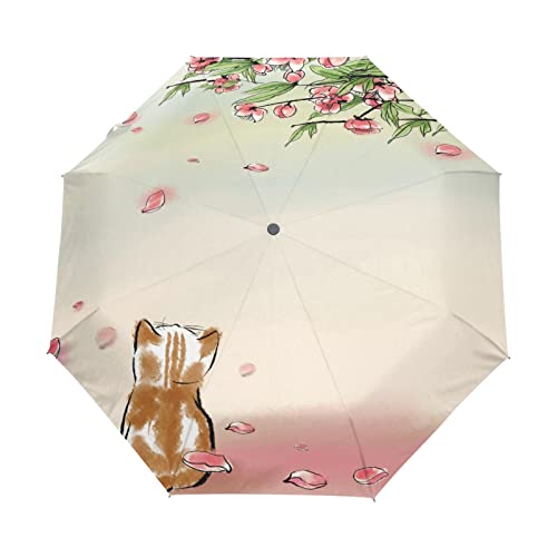 Traurige Rosa Rosenkatzenkatze Regenschirm Automatik Auf-Zu Taschenschirm Umbrella Kompakt Schirme für Jungen Mädchen Strand Frauen