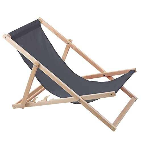 Woodok Liegestuhl aus Buchenholz für Garten, Strand, Balkon und Terrasse Strandstuhl Sonnenliege Gartenliege Klappbar (Grau)