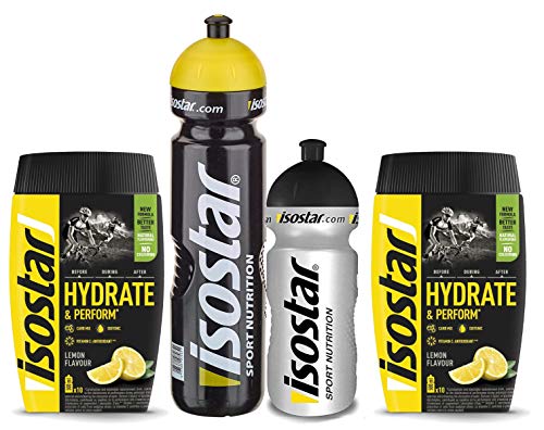Isostar Hydrate & Perform 2x400 g isotonisches Elektrolytgetränk + 1000 ml Flasche + 500 ml Flasche Elektrolytlösung zur Unterstützung der sportlichen Leistungsfähigkeit