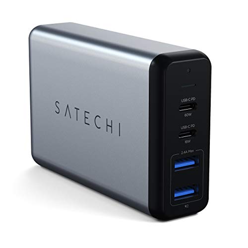 Satechi 75W Dualer Typ-C PD Reise-Lade-Adapter mit 2 USB-C PD & 2 USB 3.0 Ports - kompatibel mit 2019 MacBook Pro, 2018 MacBook Air, iPhone 11 Plus Max/11 Plus/11 (EU)