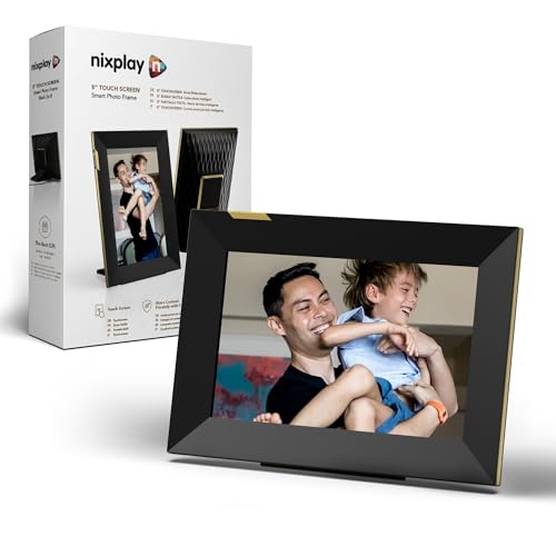Nixplay 8 Zoll Touchscreen digitaler Bilderrahmen mit WLAN (W08K), Schwarz-Gold, Videoclips und Fotos sofort per E-Mail oder App teilen