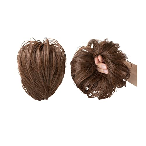 Haarteil Gerade Haarteile Brötchen, synthetisches, schlampiges Brötchen, mit elastischem Gummiband, Pferdeverlängerung für Frauen, Haarzubehör, Brötchen, Haarteil (Farbe: braun)