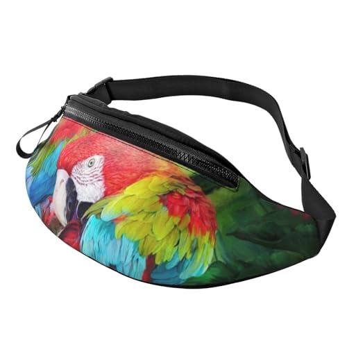 Große Crossbody-Bauchtasche für Damen und Herren, zweifarbige Papageien, bedruckte Hüfttasche für Herren, Damen, Gürteltasche, modische Hüfttasche, Tasche mit verstellbarem Riemen für Workout, Laufen,