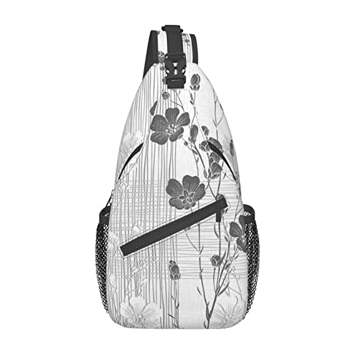 Schulterrucksack mit gestreiftem Blumenmuster, leicht, faltbar, Umhängetasche, wasserabweisend, für den täglichen Gebrauch, Schwarz , Einheitsgröße