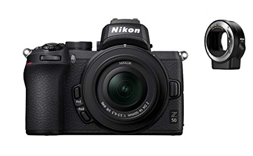 Nikon Z 50 Spiegellose Kamera im DX-Format mit Nikon 16-50mm 1:3,5-6,3 VR und FTZ-Adapter (20,9 MP, OLED-Sucher 2,36 Mill. Bildpunkten, 11 Bilder pro Sek., Hybrid-AF mit Fokus-Assistent, 4K UHD Video)