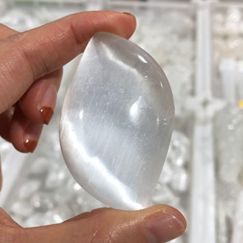 FUFIZU Exemplar, 7 cm, natürliches weißes Selenit-Opal-Spiel mit poliertem Gips, Diamant-Spiel-Edelstein-Gips PINGJIUYIN